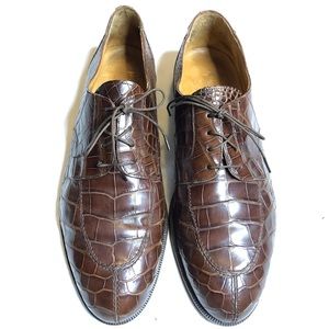 Neiman Marcus brown leather genuine Alligator Oxford dress shoes handmade